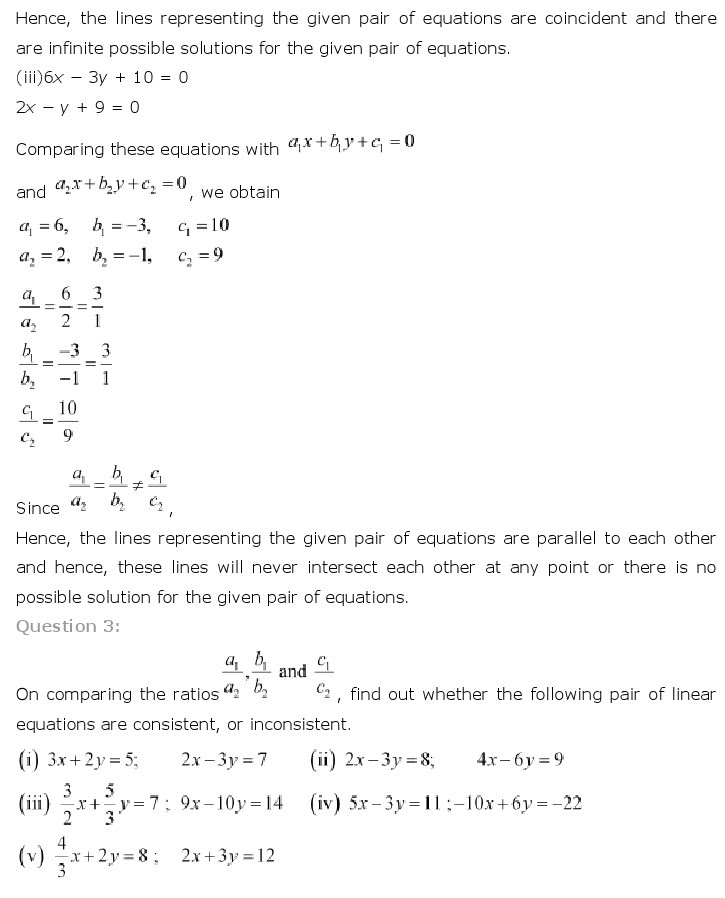 NCERT Solutions for Class 10th Maths Chapter 3 – Pair of Linear Equations in Two Variables