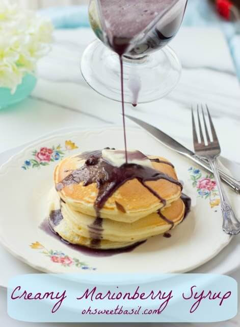 creamy marionberry syrup with sour cream pancakes, the best breakfast ever! ohsweetbasil.com-2