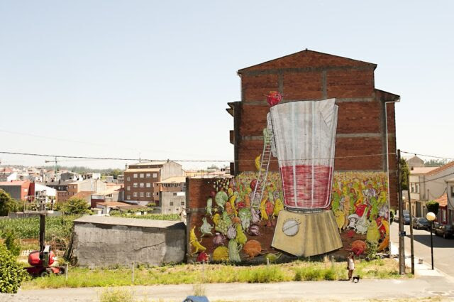 Blu Mural in Spain Celebrates Vegetarianism Blu Mural in Spain Celebrates Vegetarianism street art Spain murals food