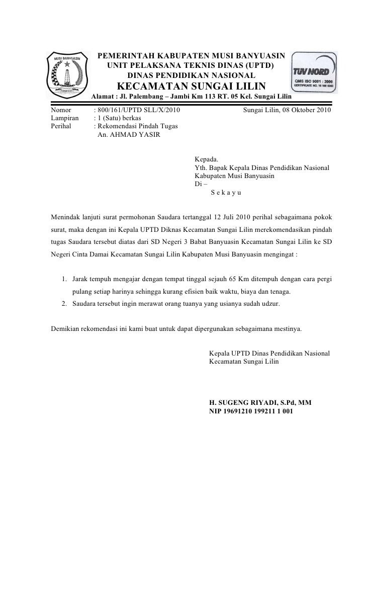 Contoh Surat Tugas Word