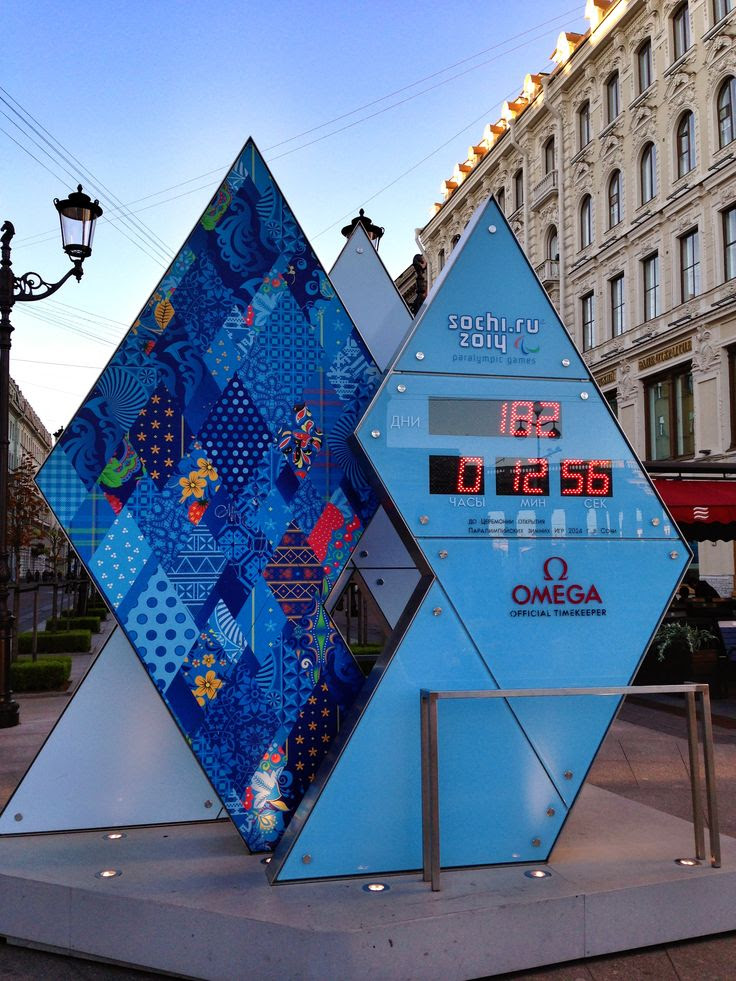 Russia is counting down to the Sochi 2014 Winter Olympics with clocks in cities like St. Petersburg and Moscow! See more at facebook.com/jdombstravels