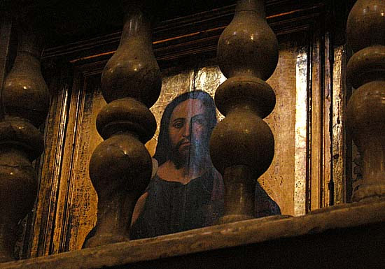 Valencia, Eucharisztiát felmutató Krisztus képe a székesegyházban