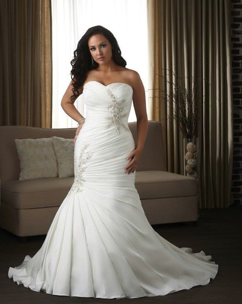 Elegant White Ivory Mermaid Sweetheart Organza Bridal Gown Wedding Dress Plus Size