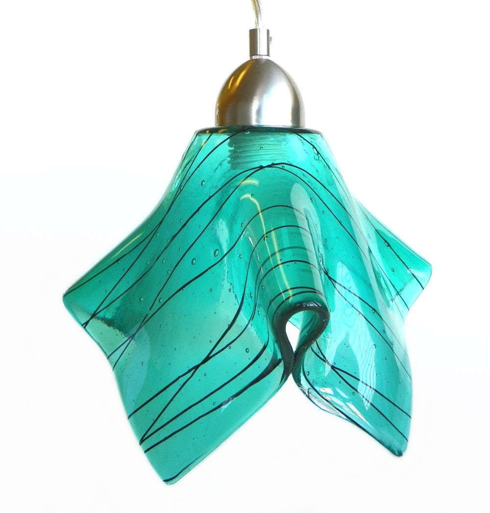 Aqua Art Glass Lg Pendant Light Ceiling by UneekGlassFusions