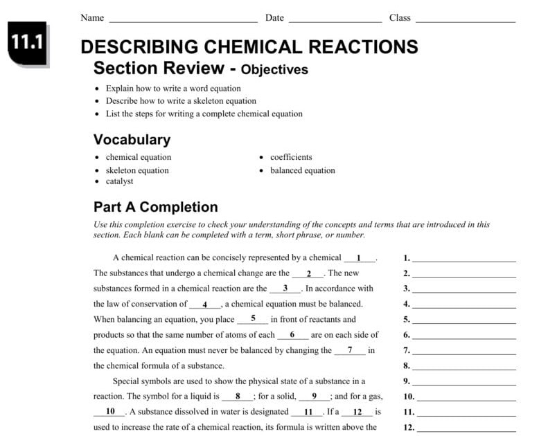 61. Classification Of Chemical Reactions Chemistry Worksheet Key : 11 1
