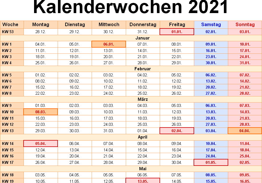 Aktuelle Kalenderwoche 2021 / Aktuelle Kalenderwoche 2021 ...
