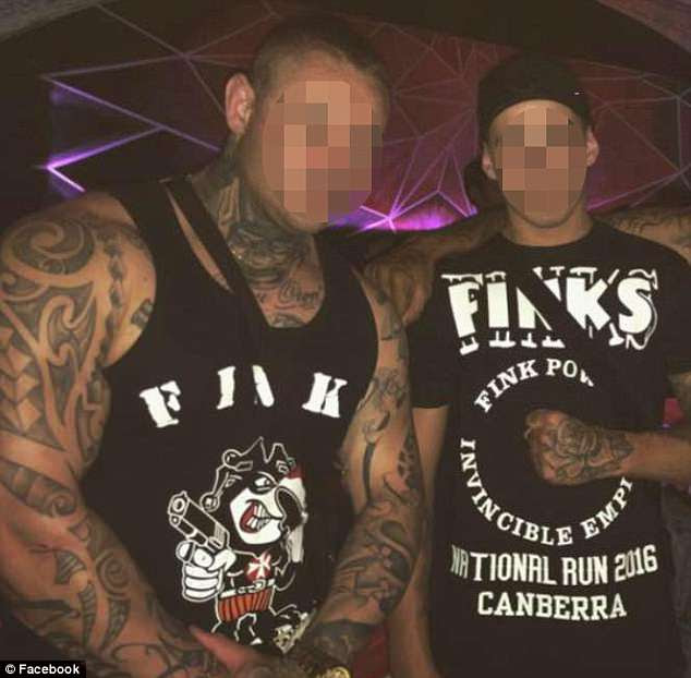Members of the Newcastle Finks chapter pose in their MC colours. The conflict has involved assaults, firebombings, drive-by shootings and attacks on family members