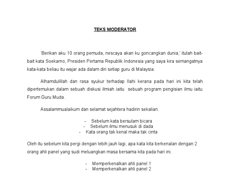 Teks Ucapan Moderator Forum