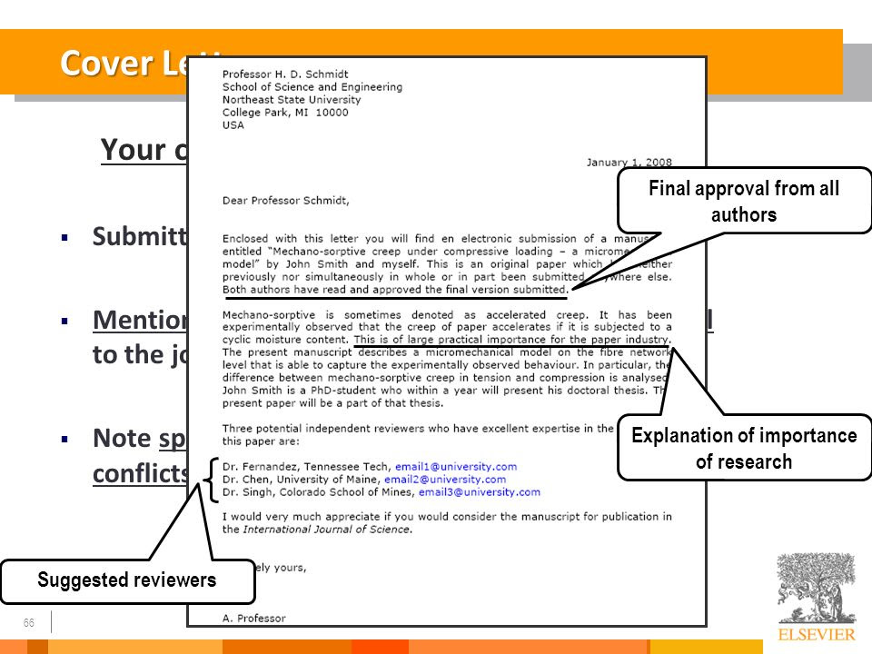 what is cover letter elsevier