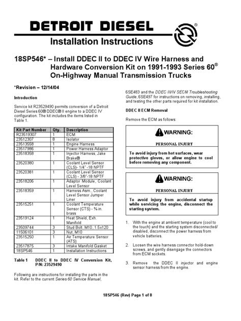 Detroit Diesel Series 60 DDEC II to DDEC IV conversion