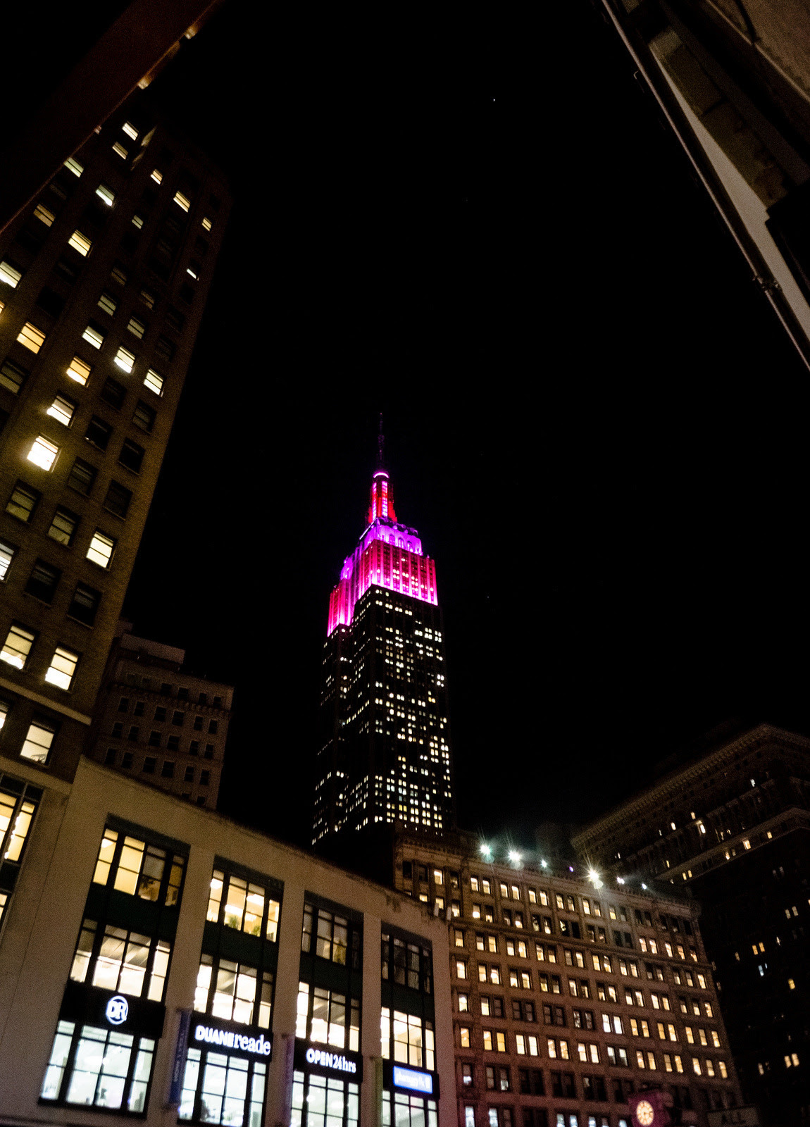 The Empire State Building for last night’s Valentine Day observance. It took me awhile to recognize what neon pink stood for but they should definitely do it more often.