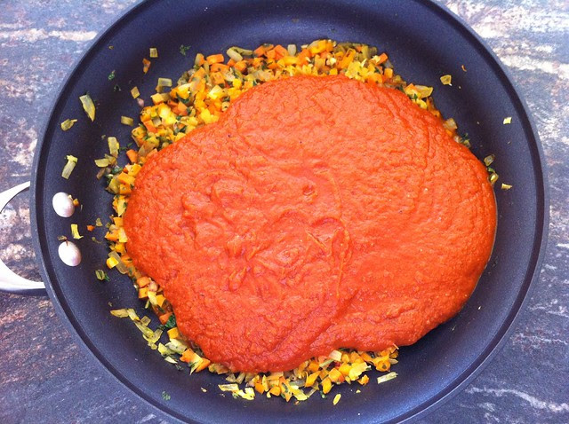 Marinara Sauce Added to Pan
