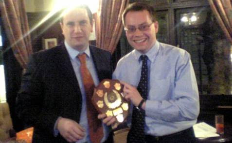 Dodgers AGM and Social 2004 - Thursday 24 February 2005 - Simon Cousins receives one of his two awards (Best Bowler and Player of the Season)