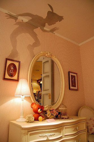 Peter Pan cut out of paper glue to top of lamp shade