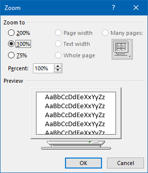 Zoom options dialog
