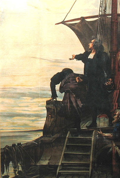 Columbus sees the New World for the first time.