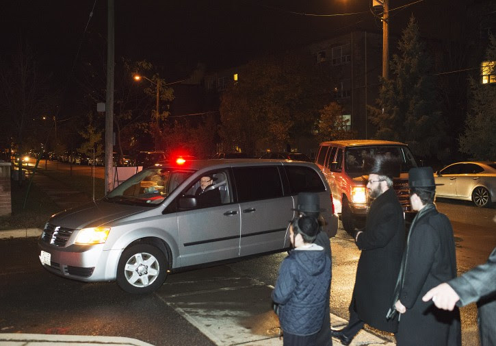 The Funeral procession for Toronto real estate mogul Paul Reichmann arrives at the Bais Yaakov Girls School in Toronto on Saturday October 26, 2013.(Photo by Aaron Vincent Elkaim/VINnews.com)