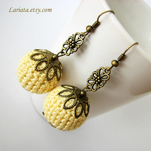 crochet bead earrings in yellow