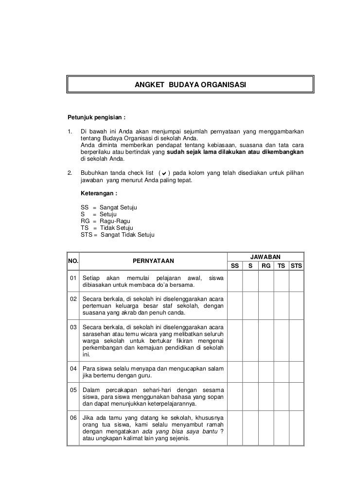 Contoh Angket Fasilitas Kampus Hontoh