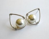 pearl earrings sterling silver  teardrop earings beaded posts - cowriegirl
