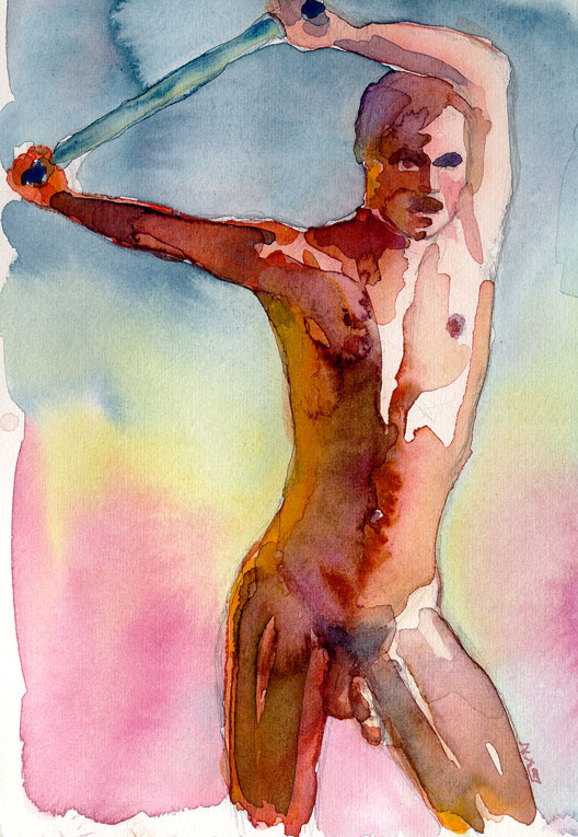 Watercolor nude figure by Erika Nelson
