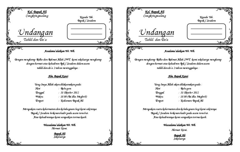 Contoh Undangan Kirim Doa Arwah