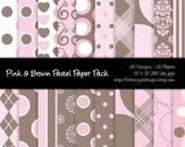 20 Digital Papers - Pink and Brown Pastel Digital Paper Pack - 300 DPI JPGs - 12 x 12 inches - Personal and Commercial Usage
