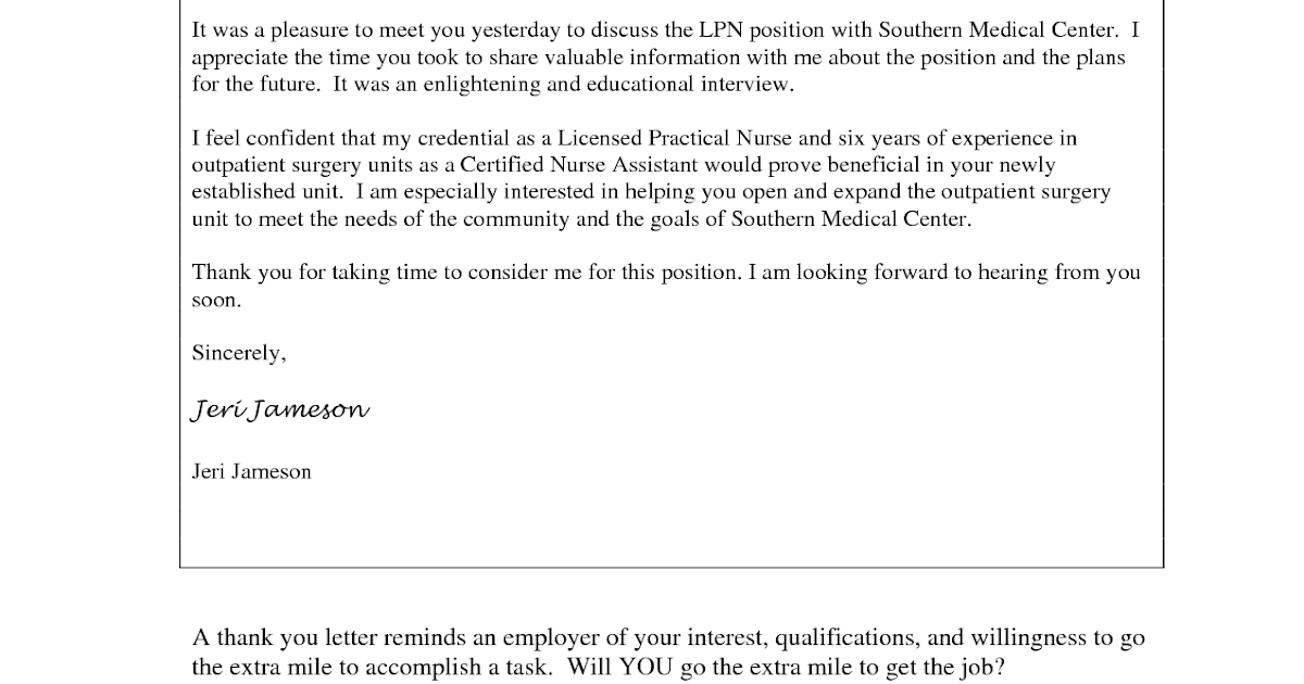 Thank You Letter For Interview Nursing - Letter