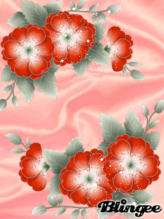 Красные цветы на розовом шелке
