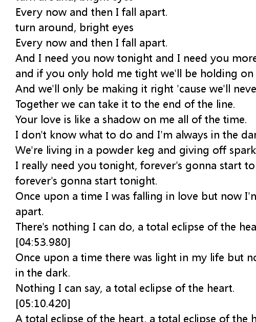 Total Eclipse Of The Heart Lyrics Photos Idea