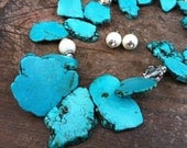 Turquoise Slices, Pearls, Rhinestone Rondelles and Swarovski Crystals Sterling Silver Necklace and Earrings - RagayJewelry