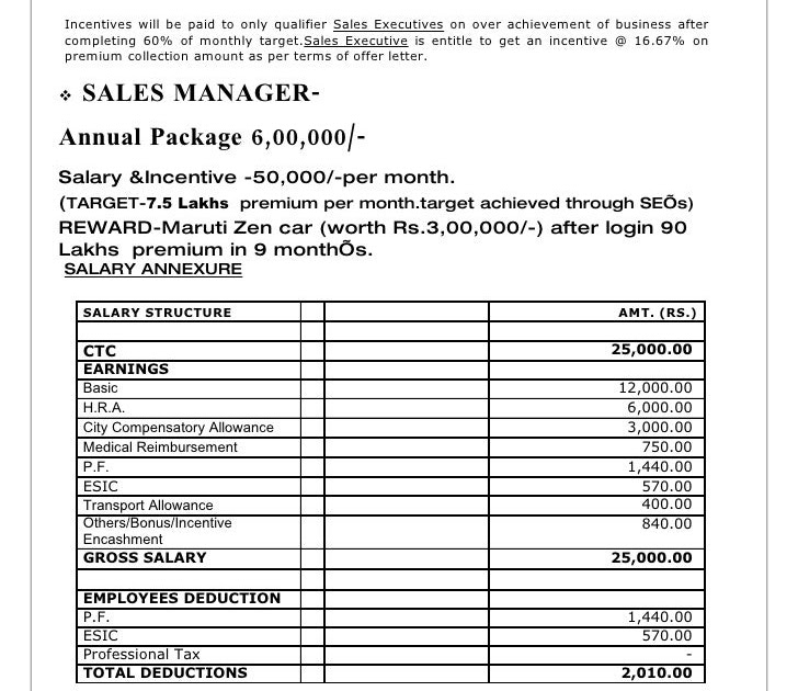 50 FREE OFFER LETTER SALARY STRUCTURE PDF DOWNLOAD DOCX - * Salary