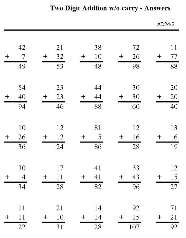 17 PRINTABLE MATH WORKSHEETS TWO DIGIT ADDITION