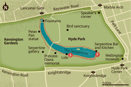 Walking map of Hyde Park, London