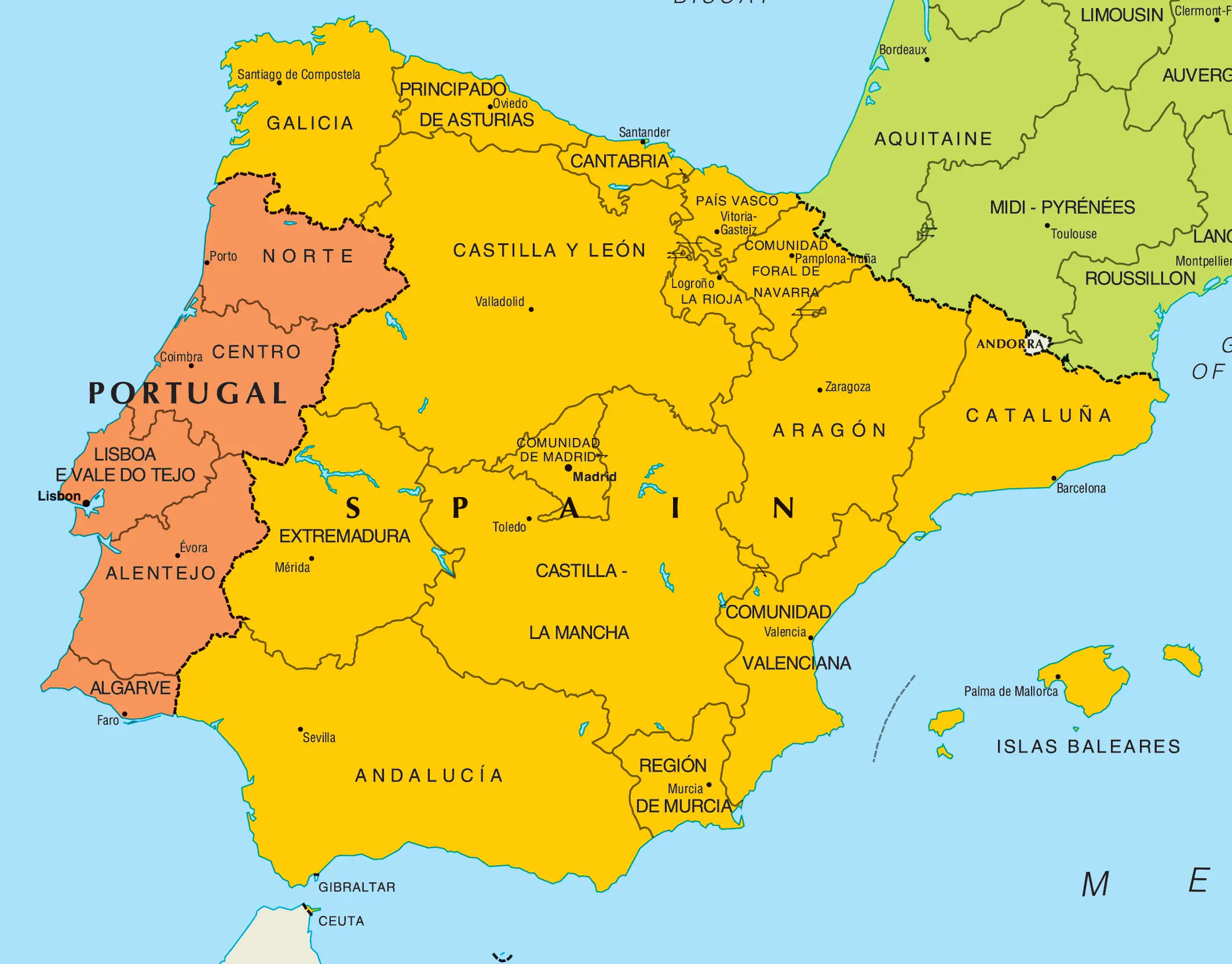 MAP OF PORTUGAL AND SPAIN - Imsa Kolese