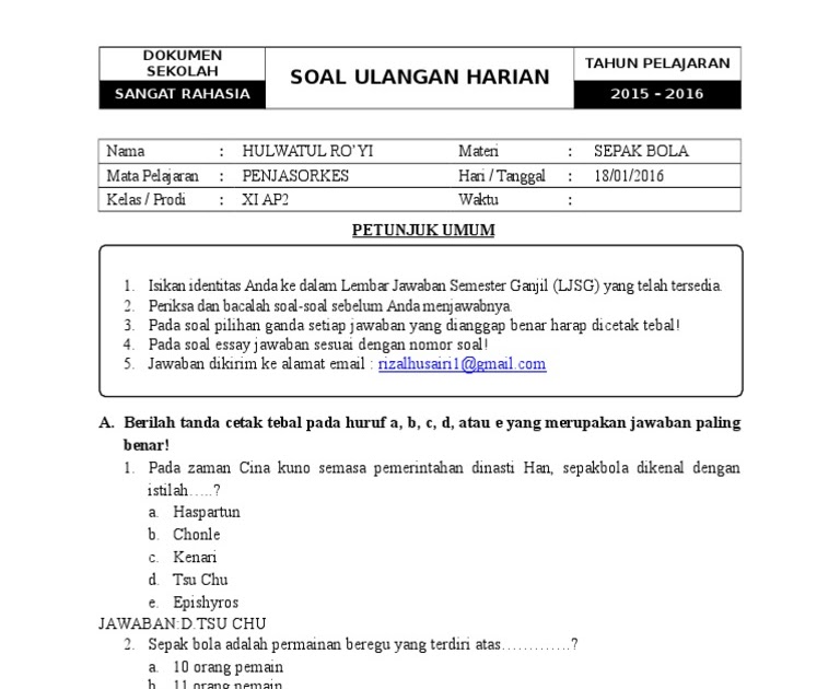 Contoh Soal Tentang Sepak Bola