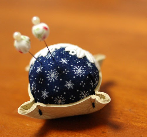 Leather bottom pincushion