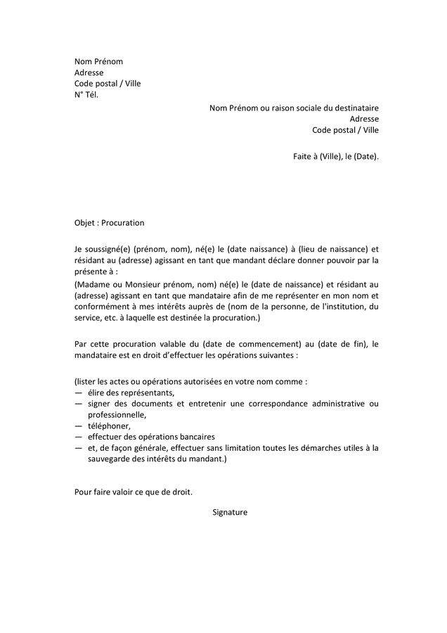 Exemple De Lettre De Procuration Simple  Le Meilleur Exemple