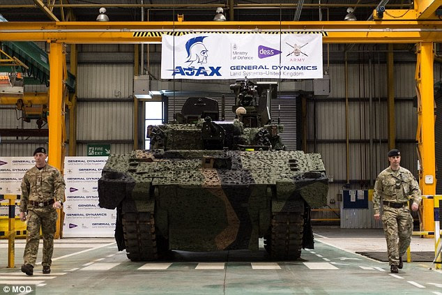 The Ajax armoured vehicles (pictured) have been touted as the first ever fully digital armoured fighting vehicle in UK military history. The 589 tanks are said to become the 'eyes and ears' of the British Army on the battlefields of the future