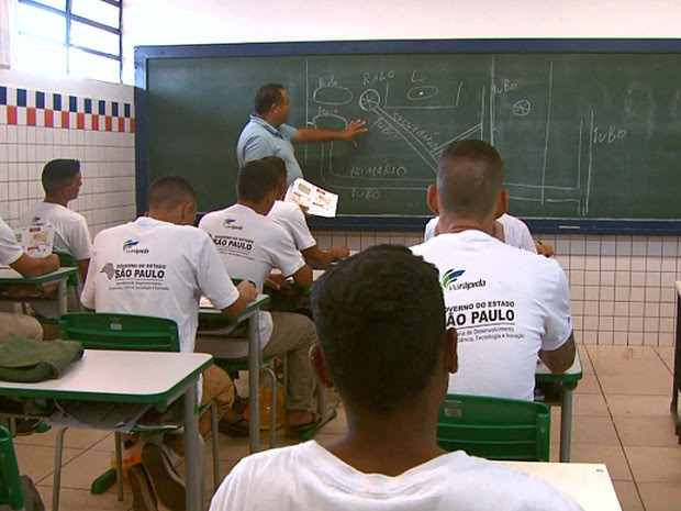 Detentos vão para a sala de aula e depois aprender como fazer o serviço (Foto: Eder Ribeiro/EPTV)