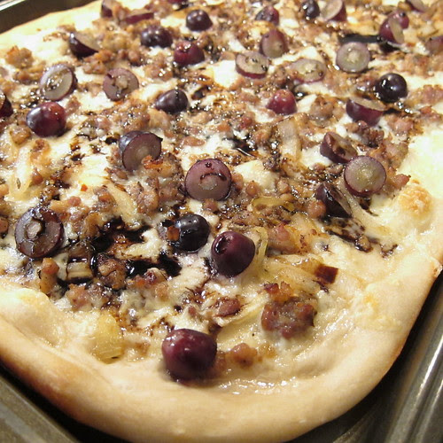 Sausage & Grape Pizza with Balsamic Reduction