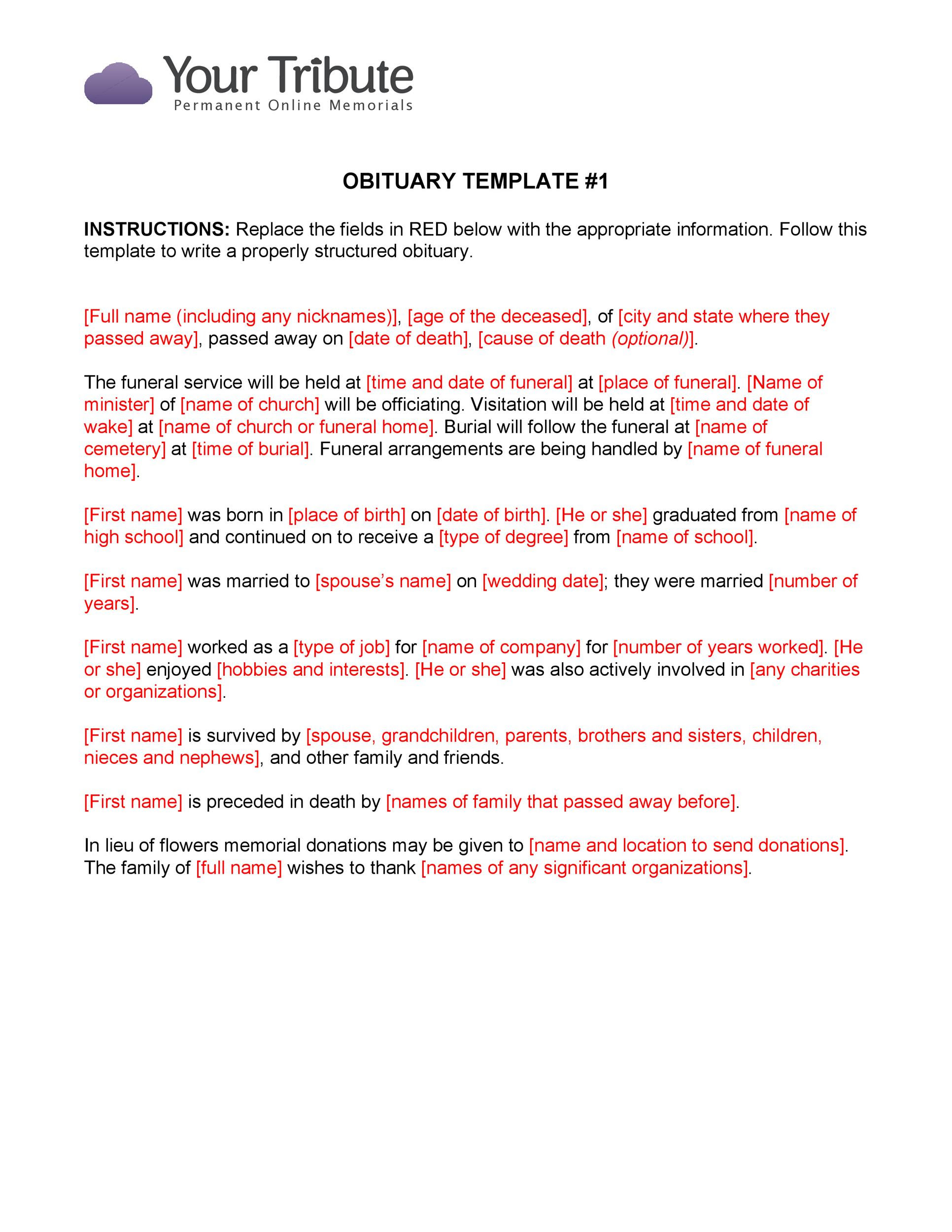 Obituary Template  @New Concept Inside Obituary Template Word Document