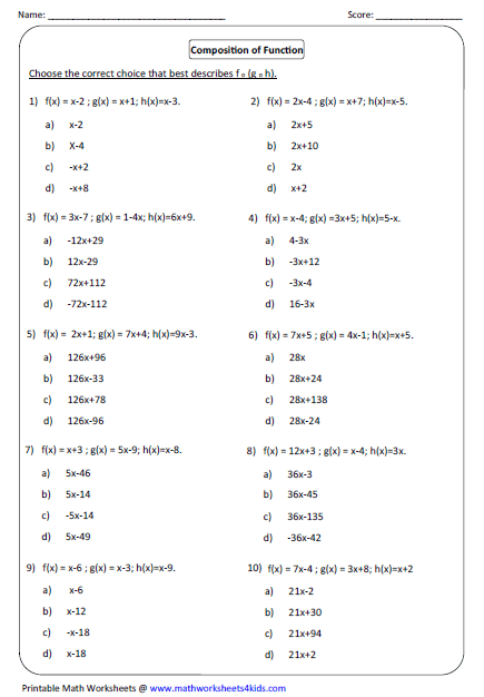 Composite Function Worksheet Answer Key - worksheet