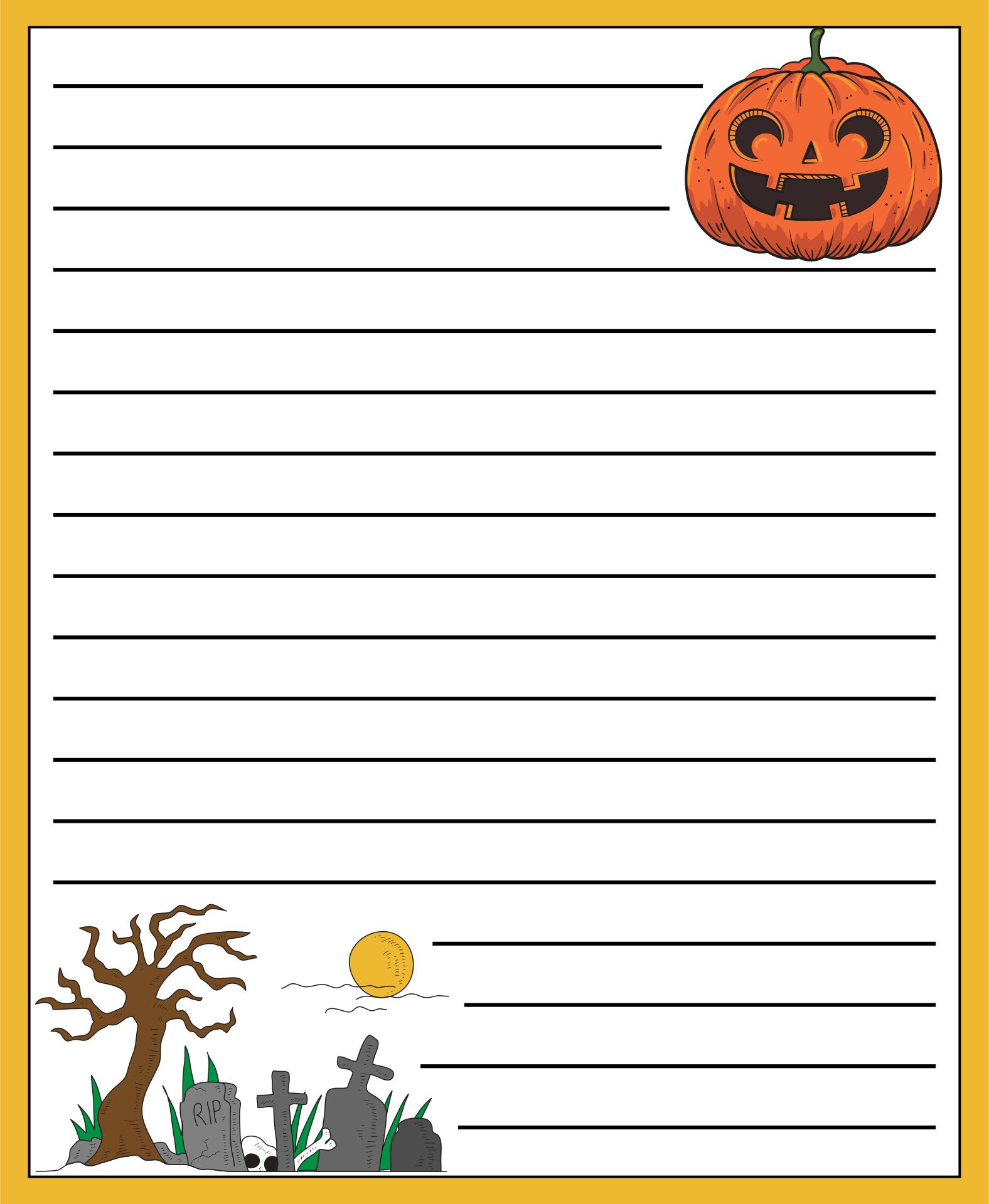 Primary Paper Printable Free halloween pumpkins primary lined kids
