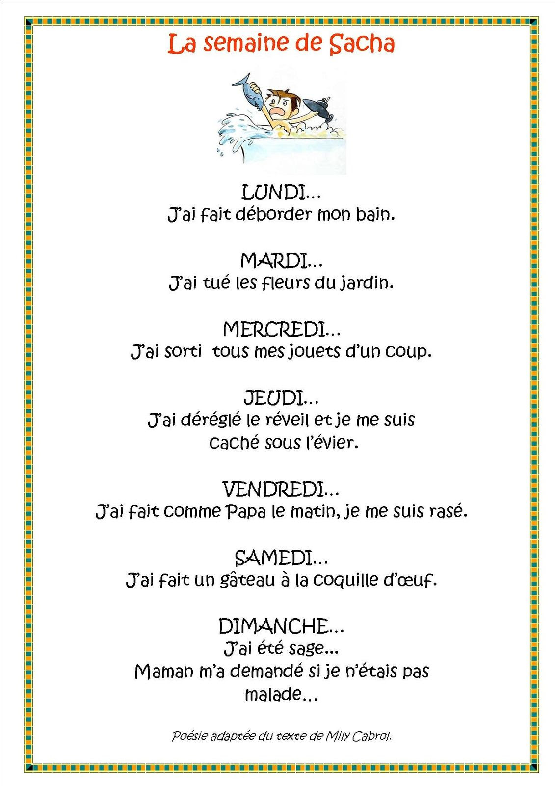 Comptine Jours De La Semaine Couleurs Comptine Jours De La Semaine - Comptines Et Poesies Pour Apprendre A