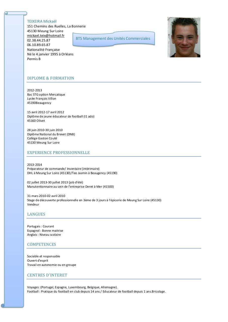 Exemple De Cv étudiant Bts Alternance Sample Resume