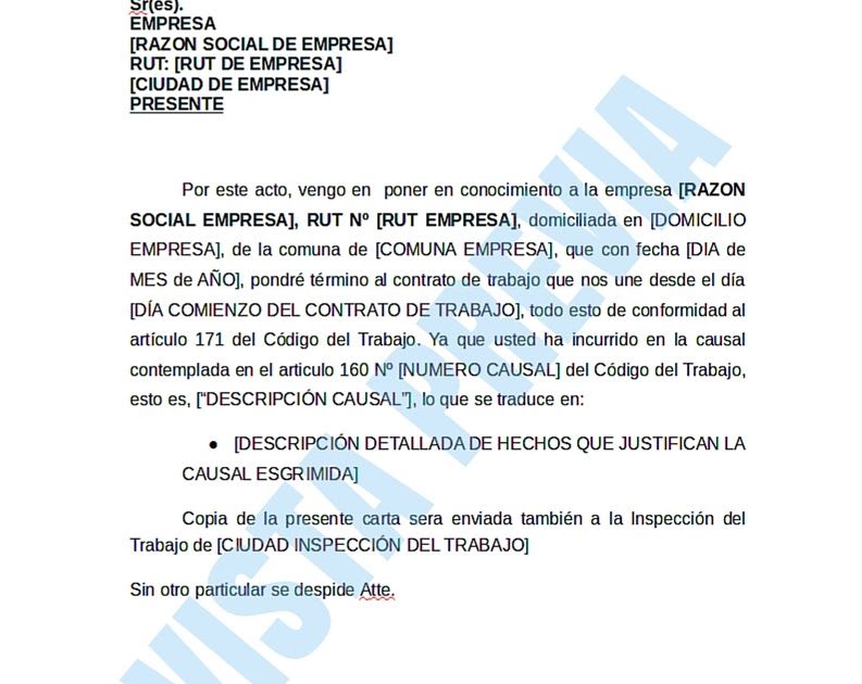 Carta De Despido Indirecto En Honduras Sample Web P
