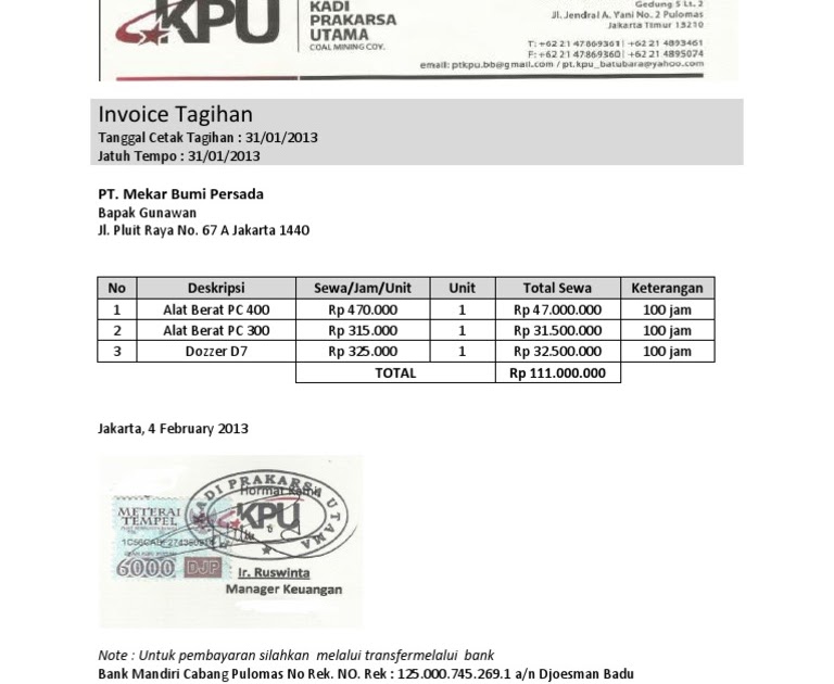 Contoh Surat Tagihan Alat Berat Contoh Surat