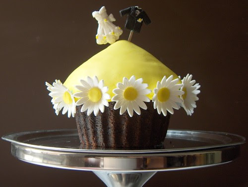Giant Chocolate Cupcakes with Vanilla Buttercream filling covered in yellow