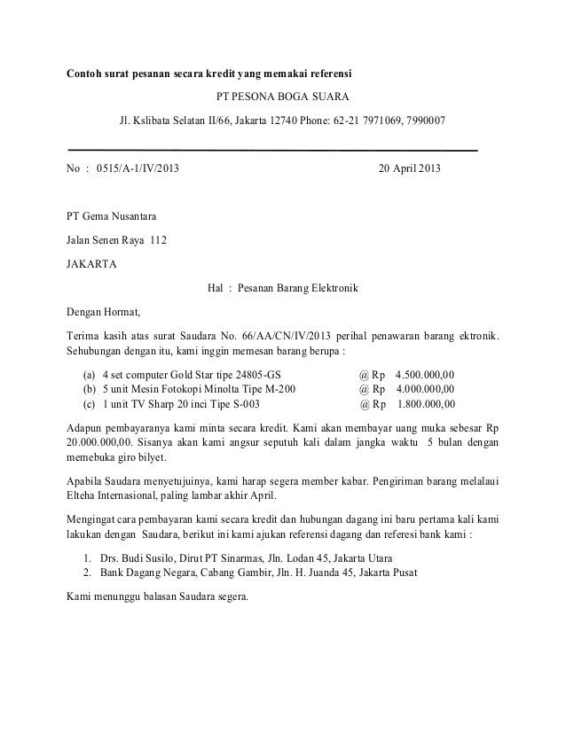 Contoh Surat Balasan Pesanan Contoh Surat Terbaru